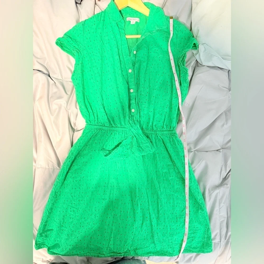 J. Crew Green Casual Sundress with Cap Sleeves and Mandarin Collar